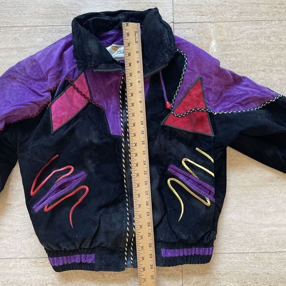 Vintage Mesa Ridge Jacket Abstract Artist Leather Suede Black Purple Full Zip S - Picture 4 of 12
